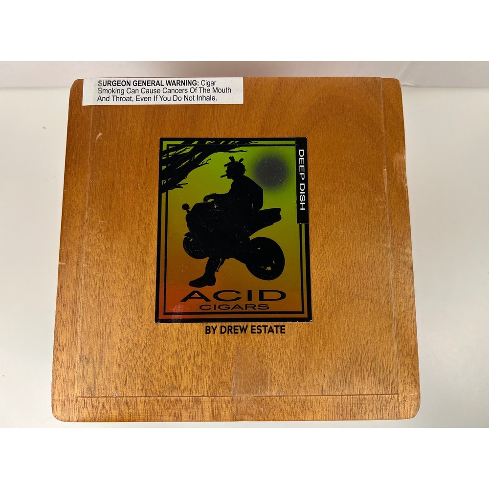 Vintage Collectible ACID Cigars Deep Dish Drew‎ Estate Empty Wooden Cigar Box